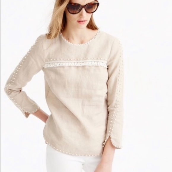 J. Crew Tops - JCREW Linen Top French Knot Detail Long sleeve 0